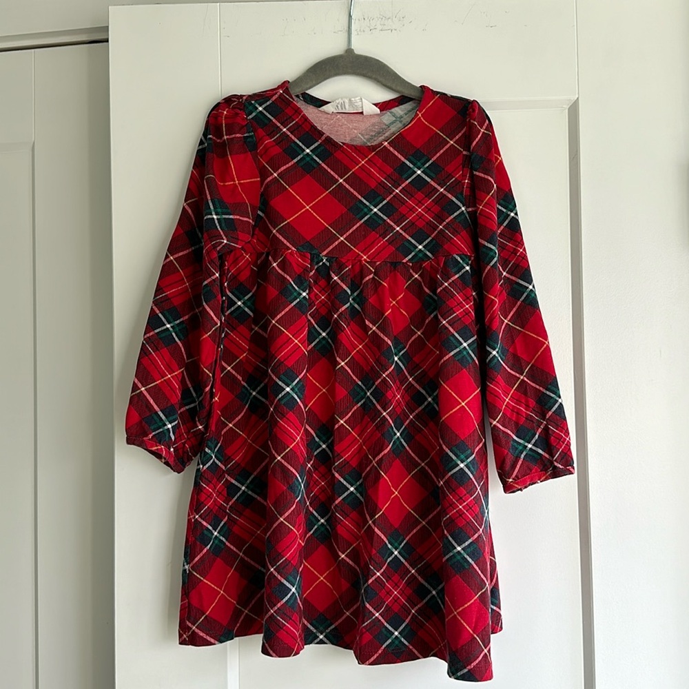 H&M 6T red plaid tartan long sleeved dress